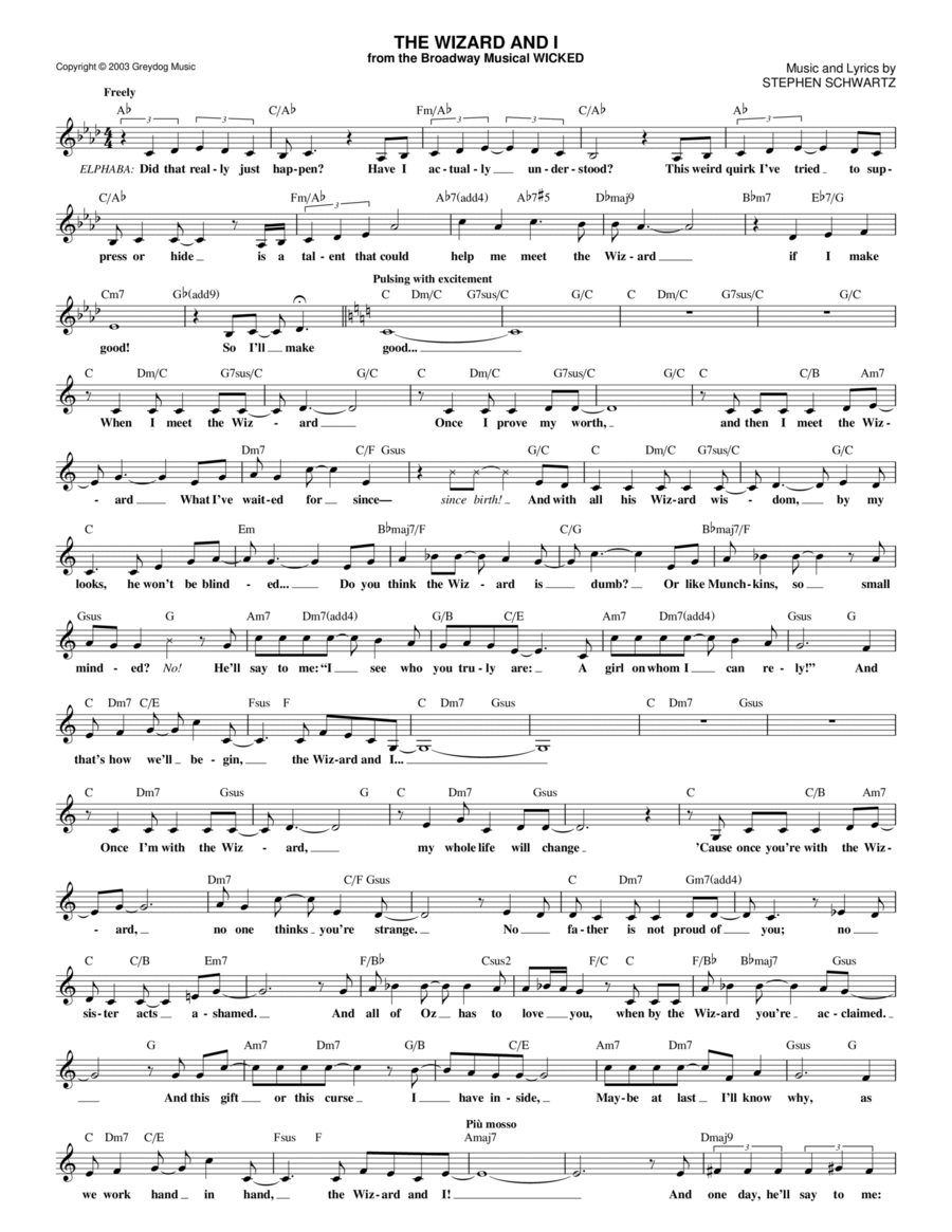 The Wizard And I (from Wicked) Piano scores gallery preview page 1