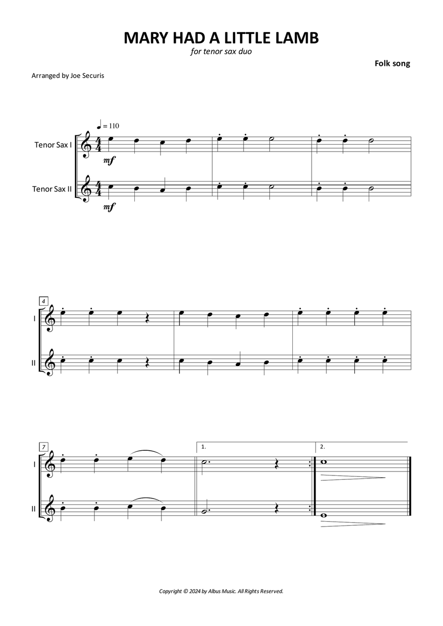 Mary Had A Little Lamb Mary Had A Little Lamb Woodwind Duet scores gallery preview page 1