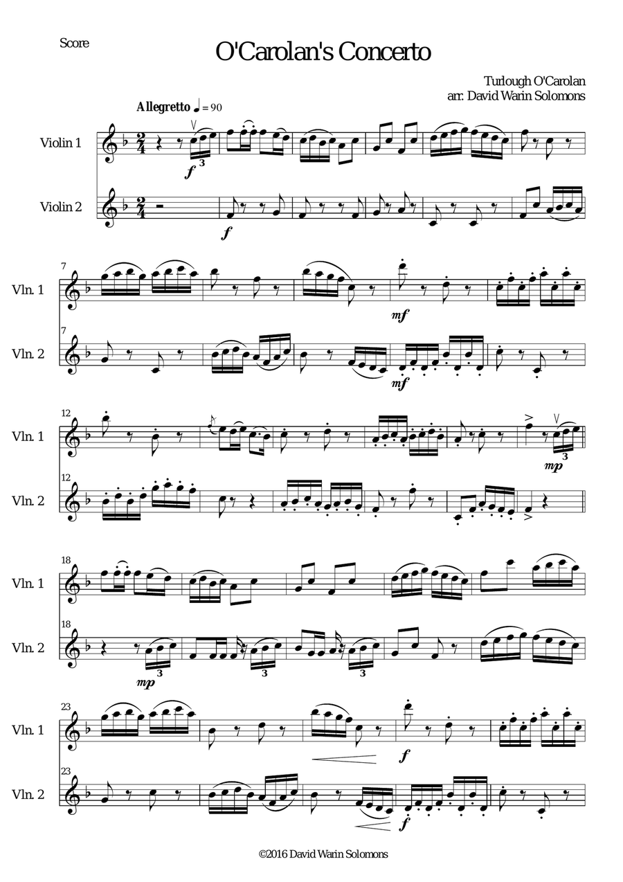 O'Carolan's Concerto for 2 violins Violin Solo scores gallery preview page 1