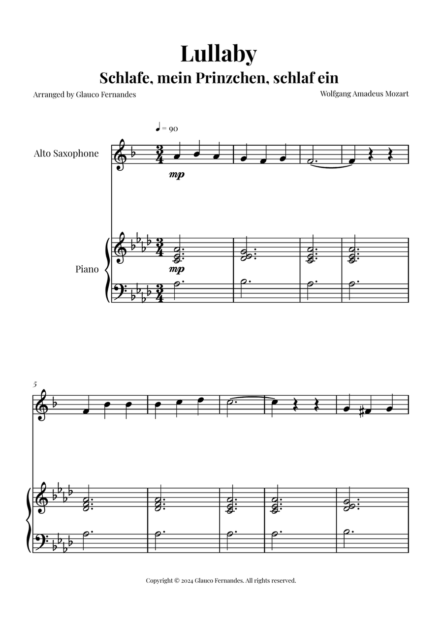 Mozart's Lullaby Chamber Music scores gallery preview page 1