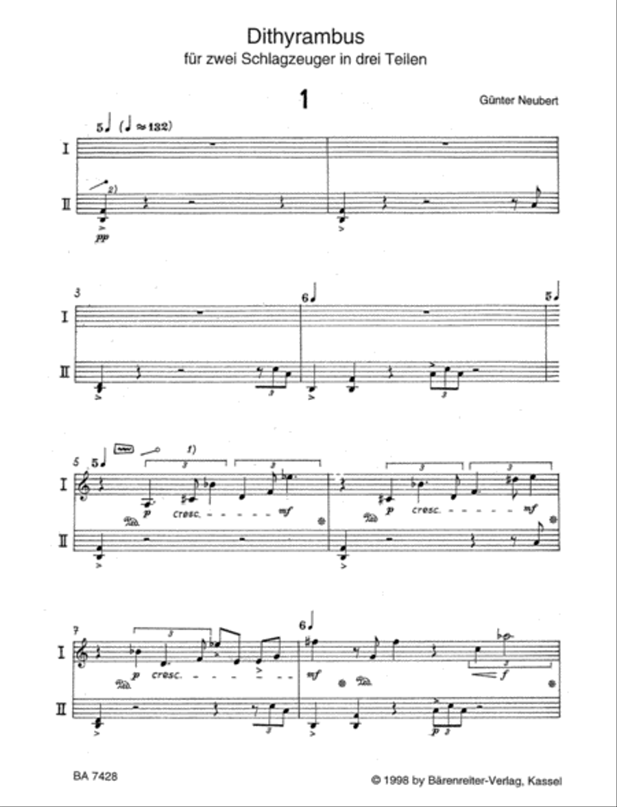 Dithyrambus für zwei Schlagzeuger in drei Teilen (1986) Drums scores gallery preview page 2