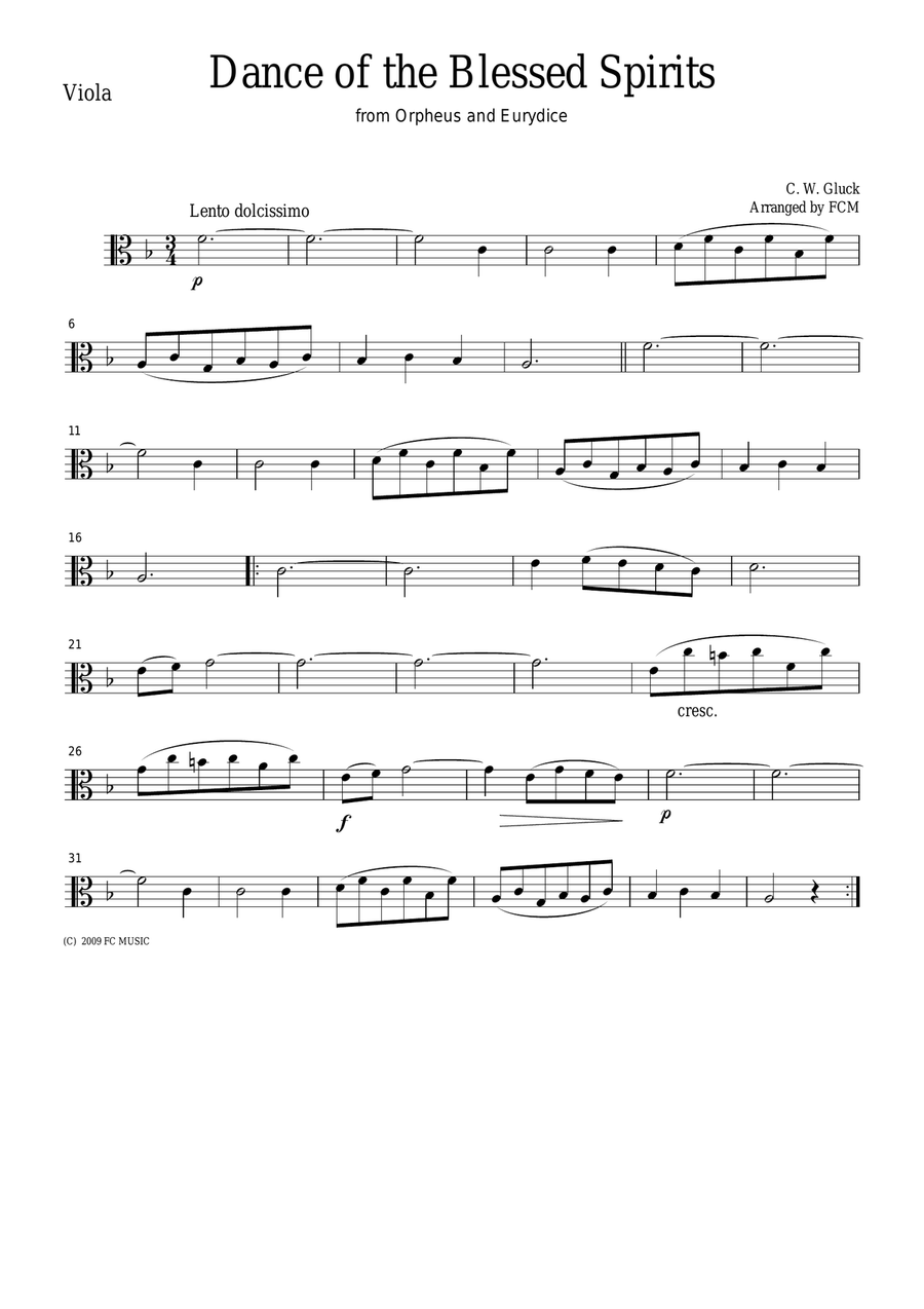 Gluck Dance of the Blessed Spirits from Orpheus and Eurydice, for string quartet, CG301 String Quartet scores gallery preview page 3