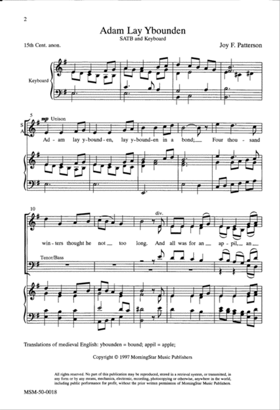 Adam Lay Ybounden 4-Part scores gallery preview page 1