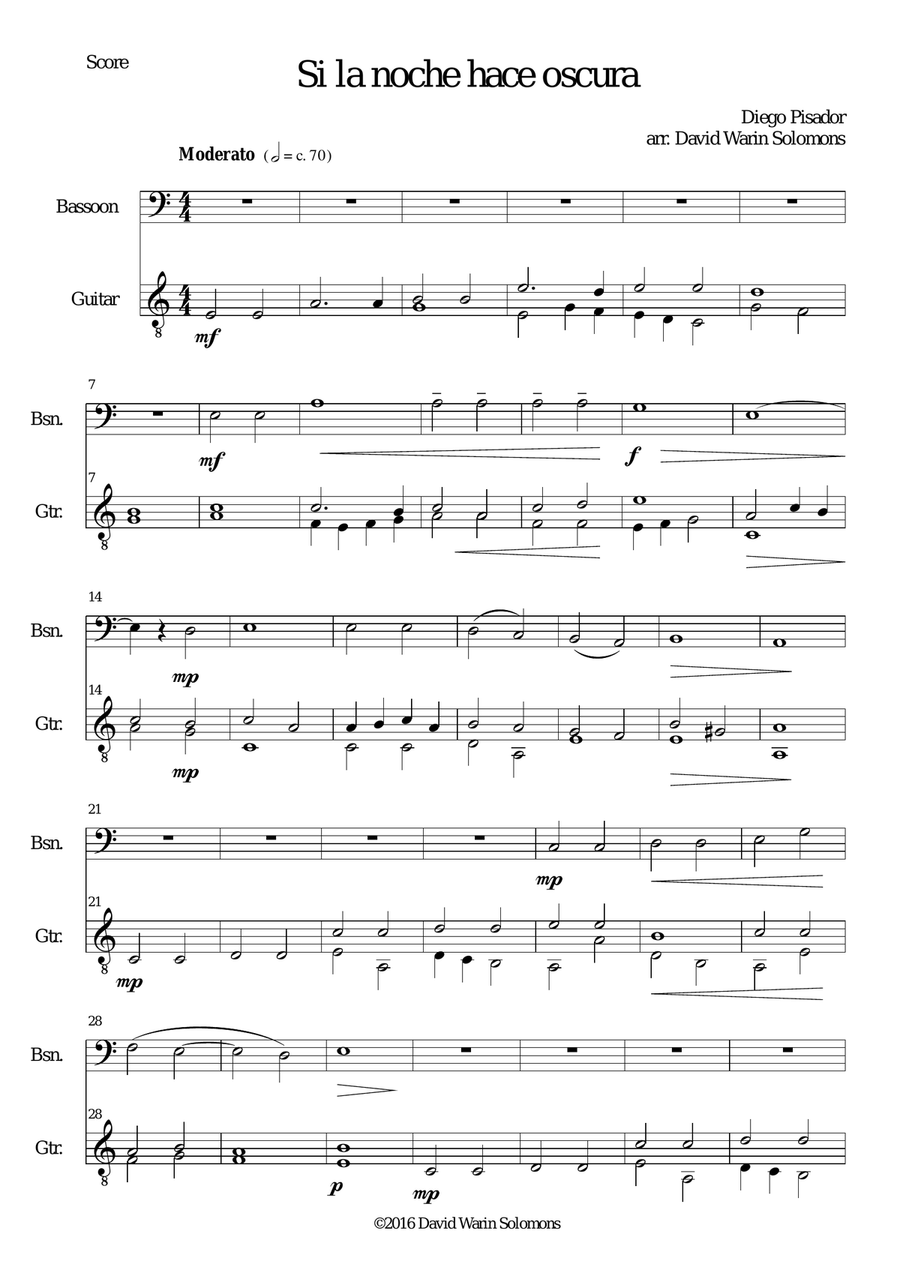 Si la noche hace oscura for cello (low version) and guitar String Duet scores gallery preview page 1