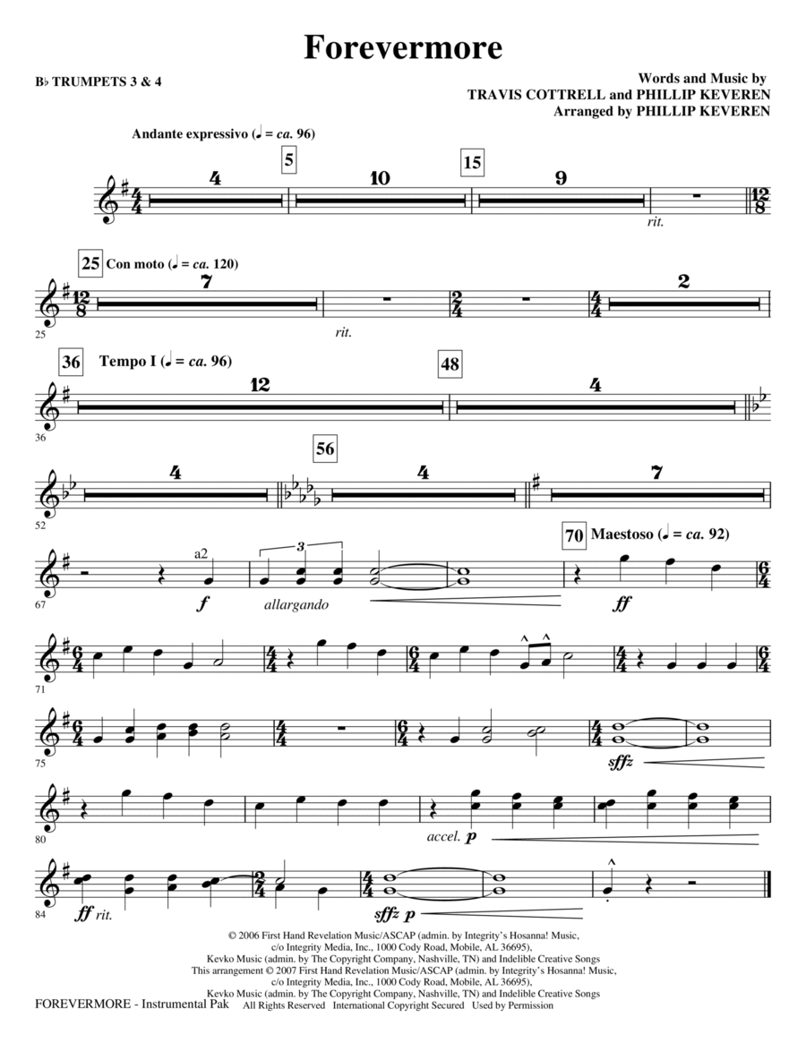 Forevermore - Bb Trumpet 3,4 Choir scores gallery preview page 1
