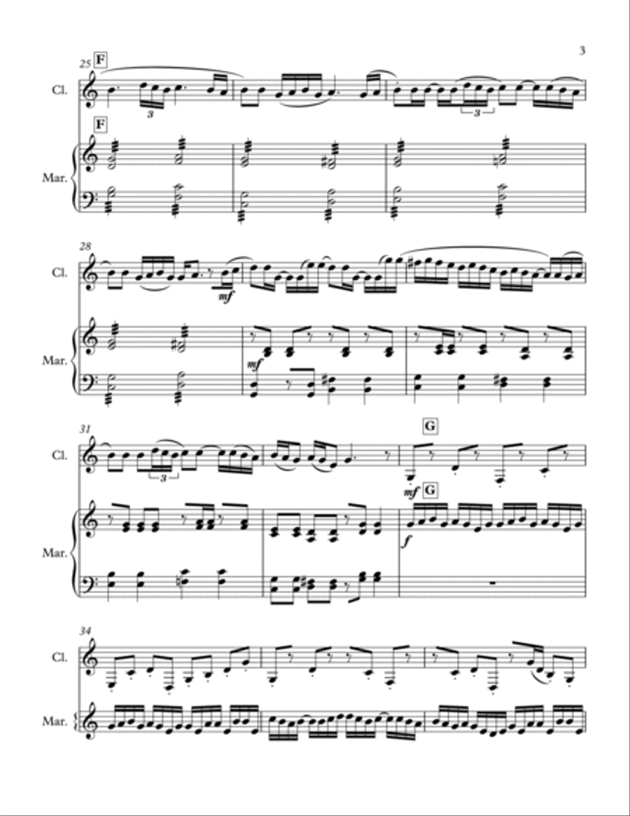 Diamond Dance for Clarinet and Bass Marimba Clarinet scores gallery preview page 3