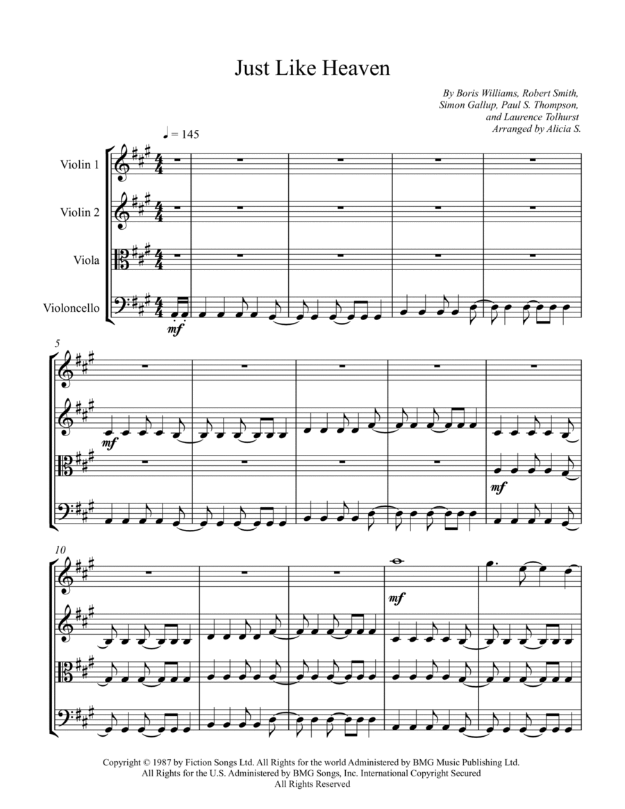 Just Like Heaven String Quartet scores gallery preview page 1