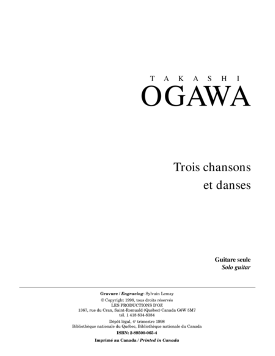 Trois chansons et danses Classical Guitar scores gallery preview page 1