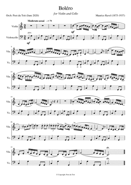 Boléro - Maurice Ravel (Violin & Cello) abridged image number null