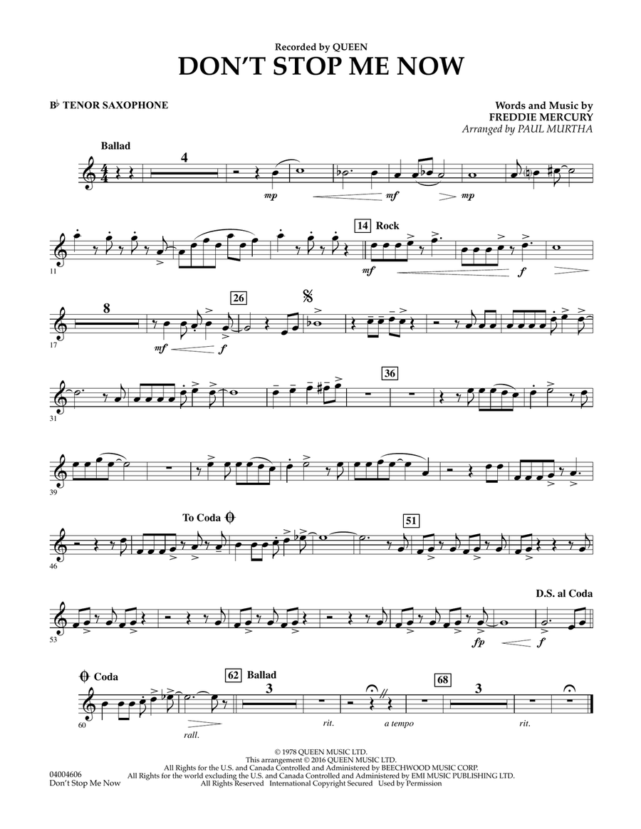 Don't Stop Me Now - Bb Tenor Saxophone Concert Band scores gallery preview page 1
