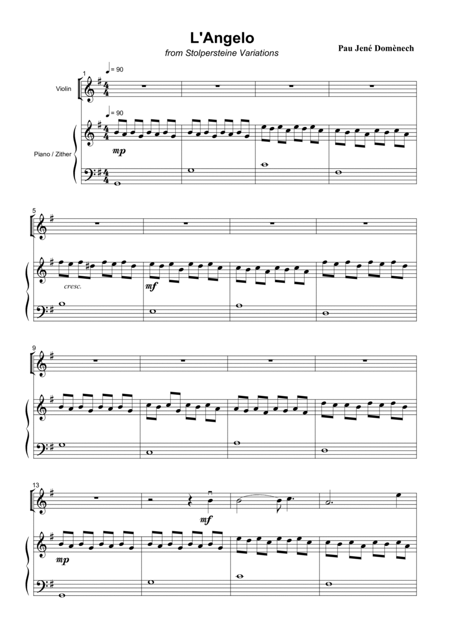 L´Angelo, Stolpersteine Variations Violin Solo scores gallery preview page 1