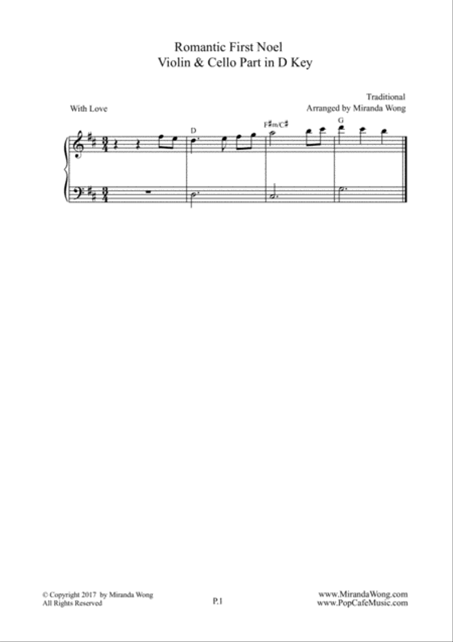 Romantic First Noel - Easy Flute or Oboe, Piano and Cello Small Ensemble scores gallery preview page 1