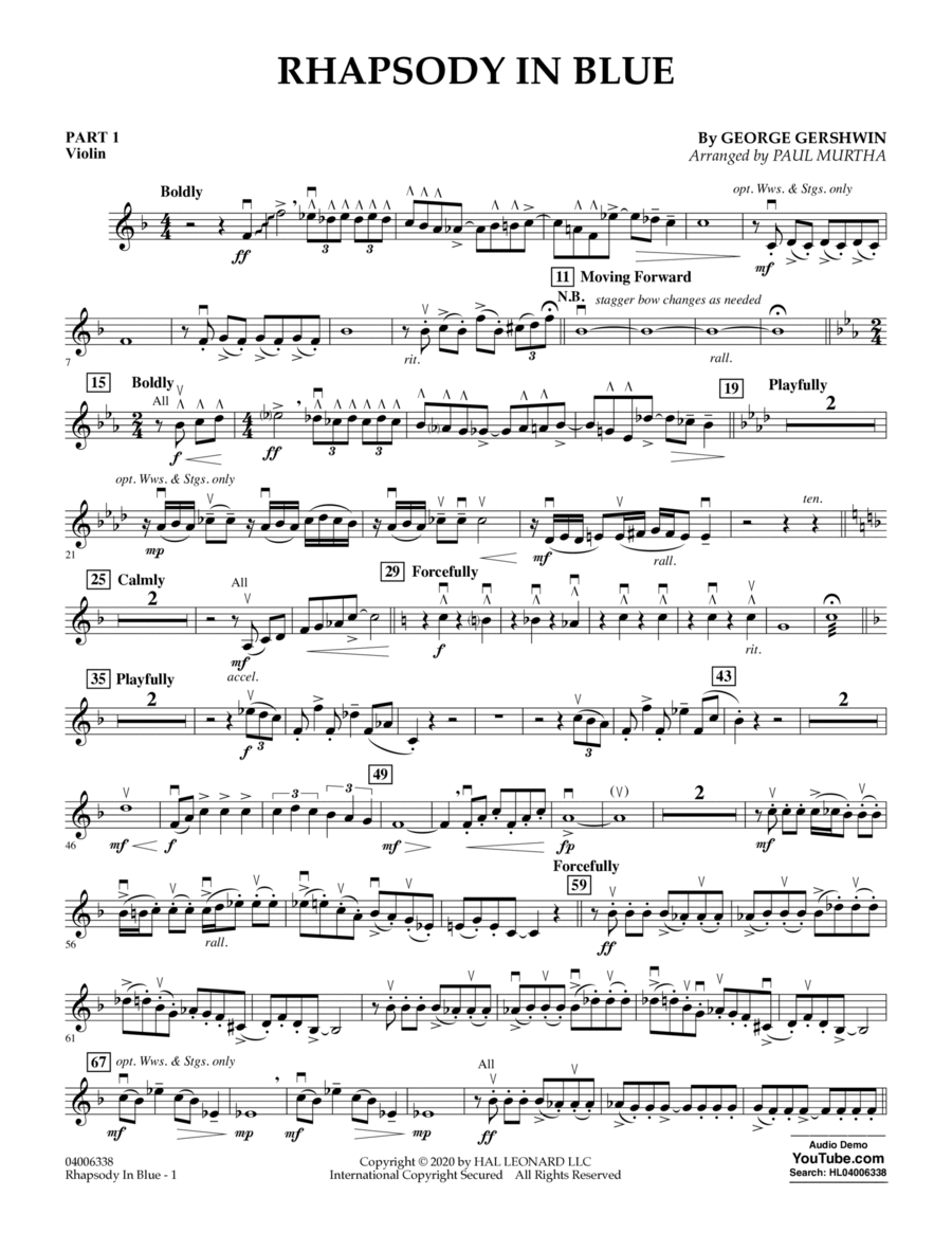 Rhapsody in Blue (arr. Paul Murtha) - Pt.1 - Violin