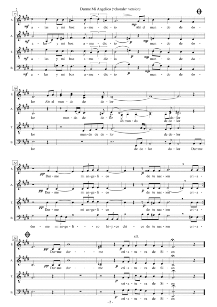 Durme Mi Angelico (Sleep, my little angel) 4-Part scores gallery preview page 2