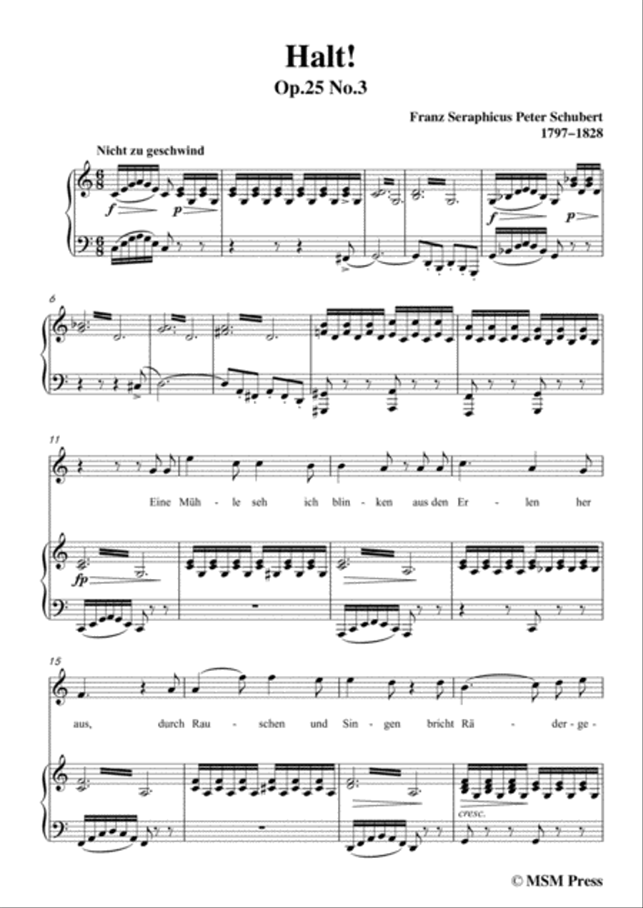 Schubert-Halt!,in C Major,Op.25 No.3,for Voice and Piano Voice Solo scores gallery preview page 3