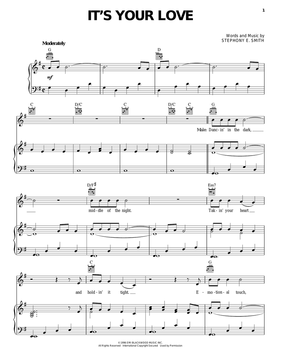 It's Your Love Piano, Vocal, Guitar scores gallery preview page 1
