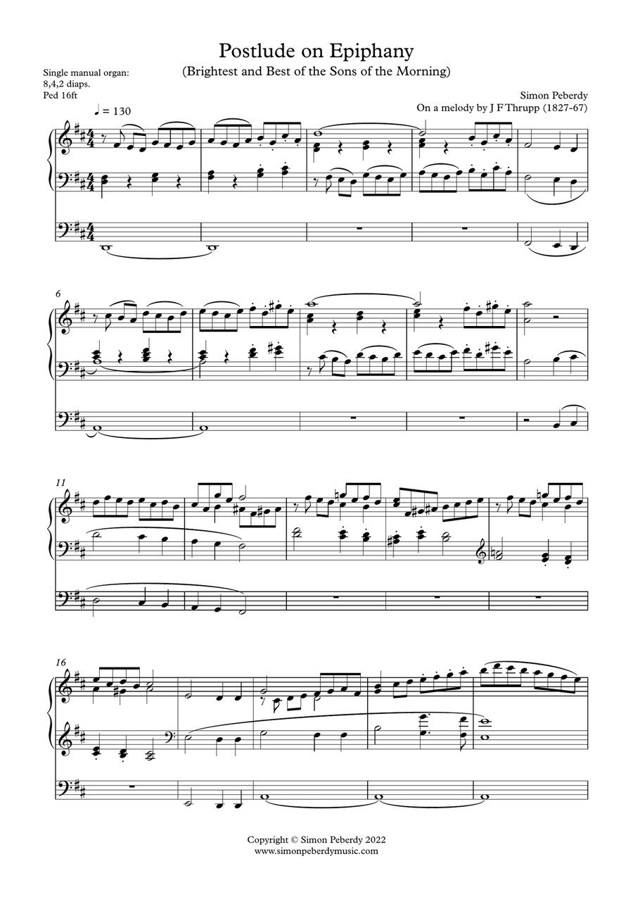 Organ Postlude on Epiphany (Brightest and Best of the Suns of the Morning) by Simon Peberdy Organ Solo scores gallery preview page 2