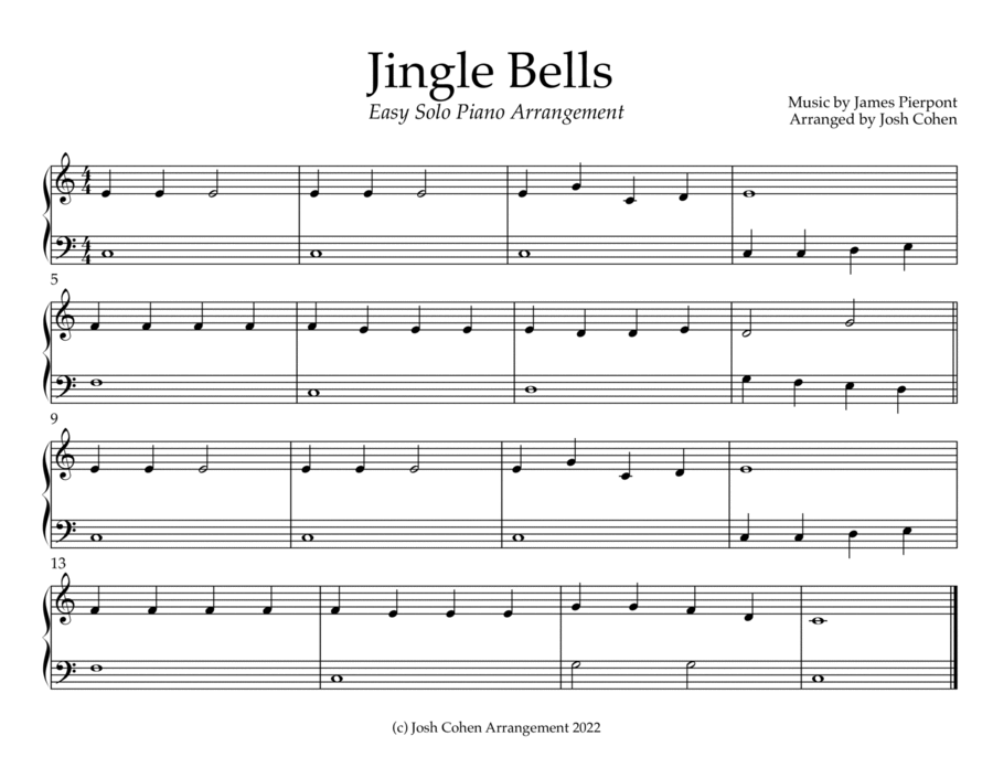 Jingle Bells - Easy Solo Piano Arrangement Easy Piano scores gallery preview page 1