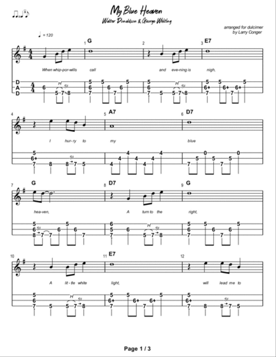 My Blue Heaven Dulcimer scores gallery preview page 2