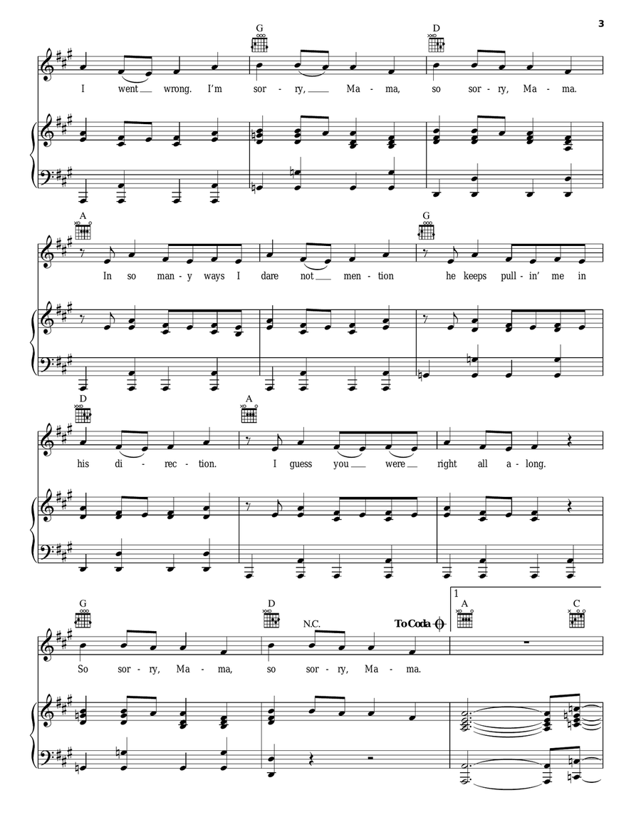 So Sorry Mama So Sorry Mama Piano, Vocal, Guitar scores gallery preview page 3
