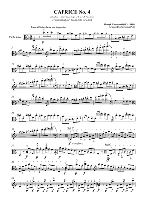 H. Wieniawski Caprice no. 4 op. 18 for Viola Solo or 2 Violas (viola duet)