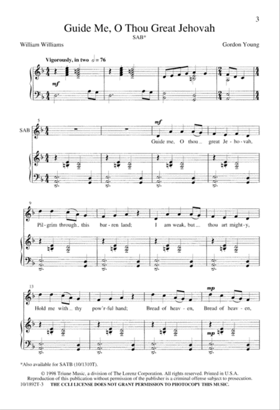 Guide Me, O Thou Great Jehovah 3-Part scores gallery preview page 3