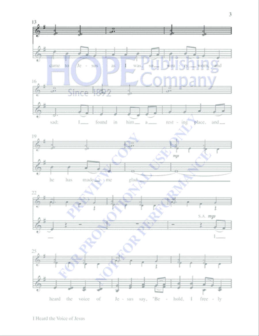 I Heard the Voice of Jesus 3-Part scores gallery preview page 3