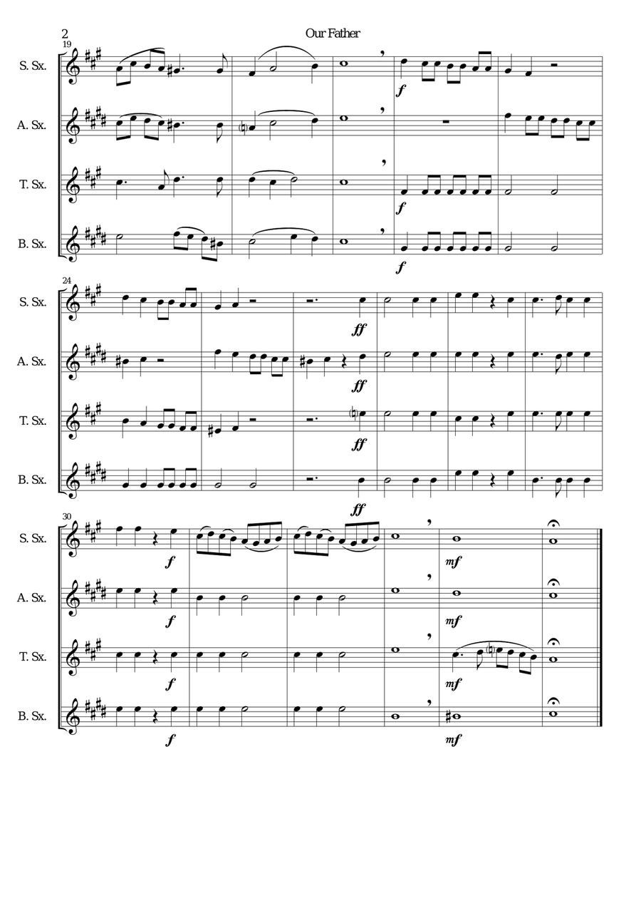 Our Father (from my Preces and Responses) arranged for saxophone quartet Saxophone Quartet scores gallery preview page 2