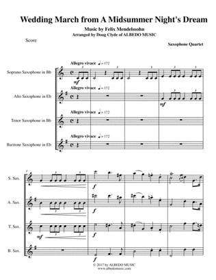 Book cover for Mendelssohn Wedding March from A Midsummer Night's Dream for Saxophone Quartet