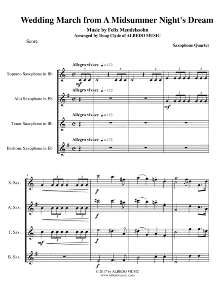Mendelssohn Wedding March from A Midsummer Night's Dream for Saxophone Quartet image number null