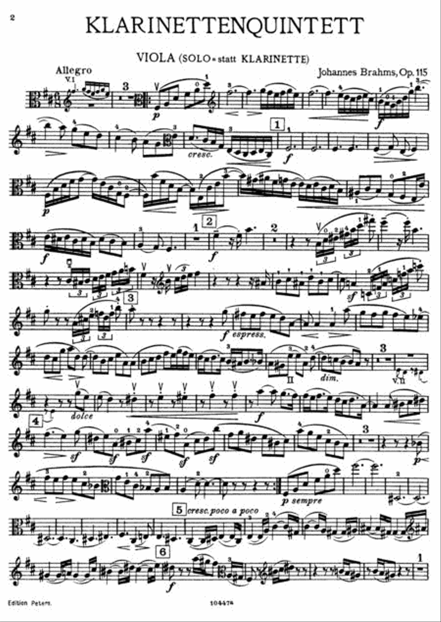 Klarinetten Quintett (Clarinet Quintet) No.3, Op. 115 in B Minor Clarinet scores gallery preview page 2