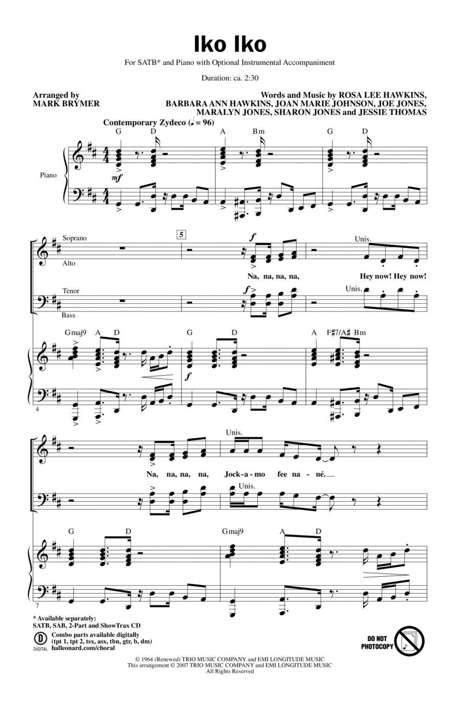 Iko Iko Iko Iko 4-Part scores gallery preview page 1