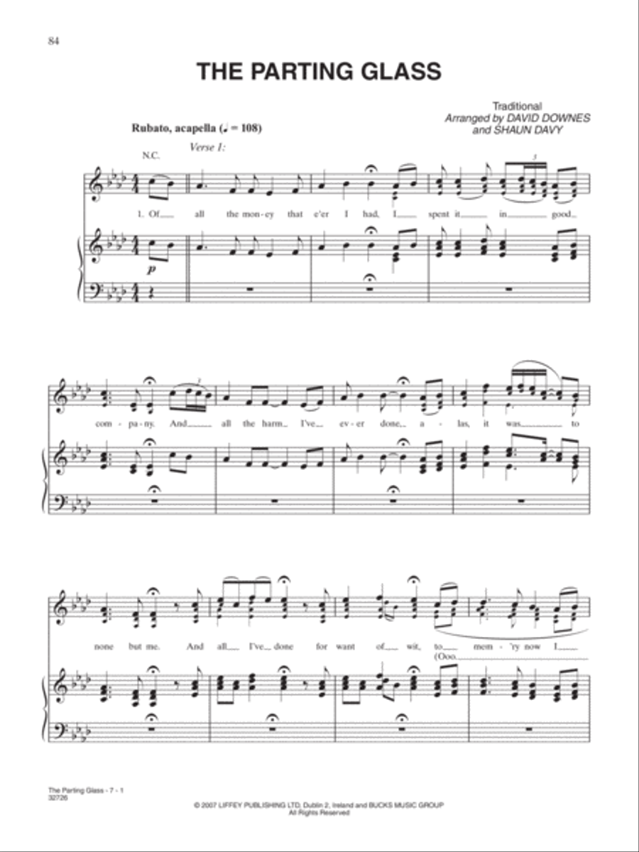 The Parting Glass Piano, Vocal, Guitar scores gallery preview page 1