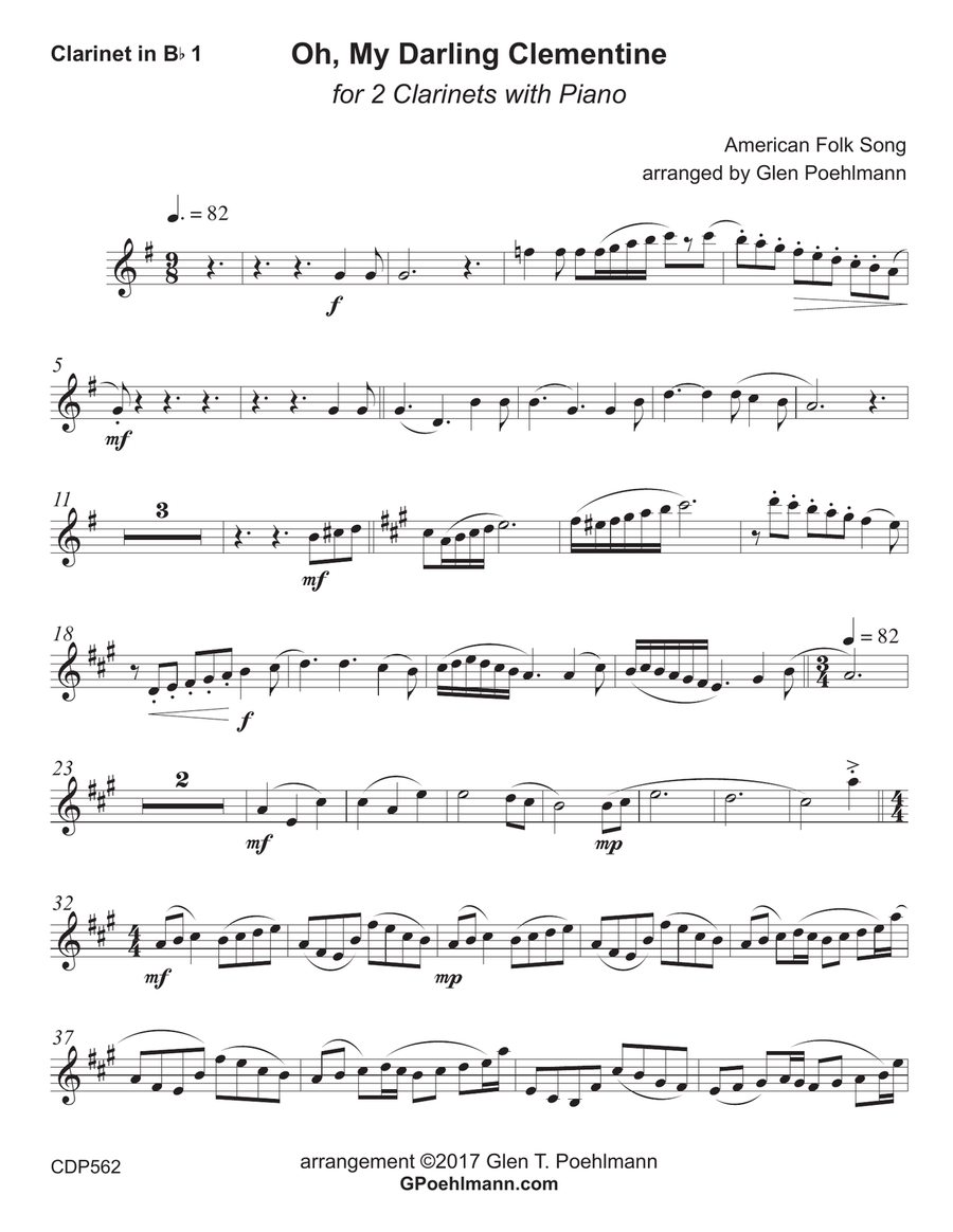MY DARLING CLEMENTINE - CLARINET DUET with Piano Accompaniment (Grade 3+) Clarinet Duet scores gallery preview page 5