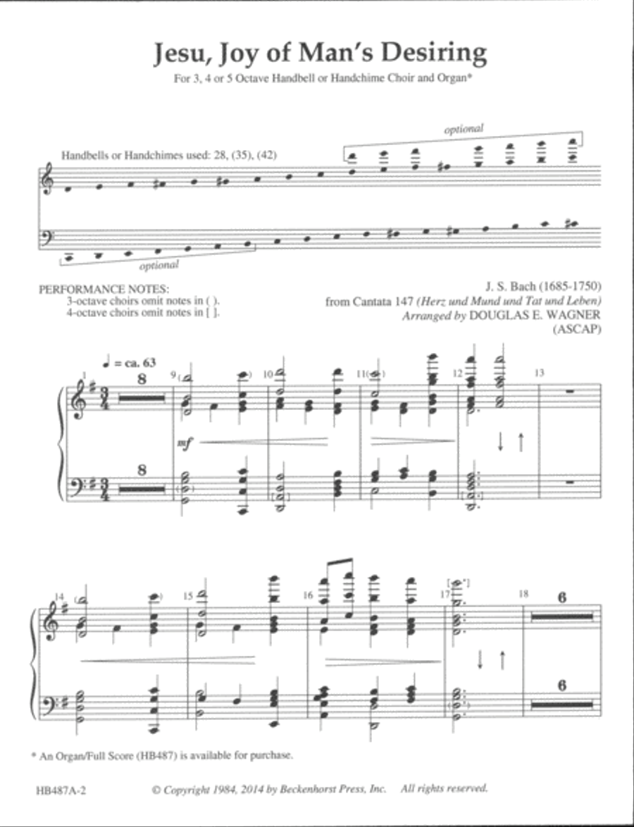 Jesu, Joy of Man's Desiring - Wagner - handbell part 5-Octaves scores gallery preview page 2