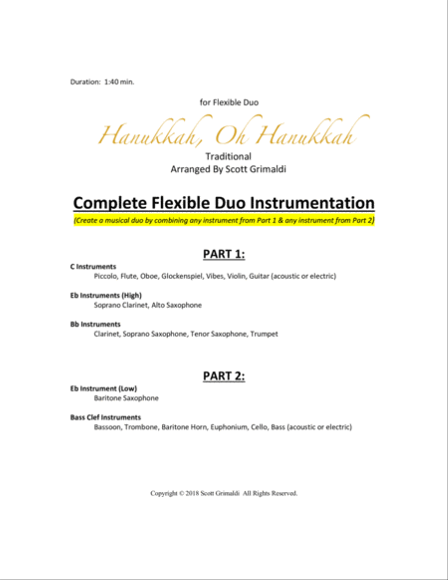 Hanukkah, Oh Hanukkah - for Flexible Duo (C, Eb, Bb & Bass Clef Instruments) Small Ensemble scores gallery preview page 2