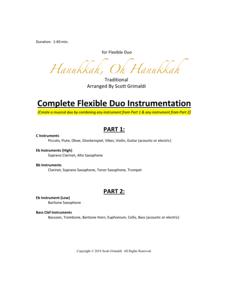 Hanukkah, Oh Hanukkah - for Flexible Duo (C, Eb, Bb & Bass Clef Instruments) image number null