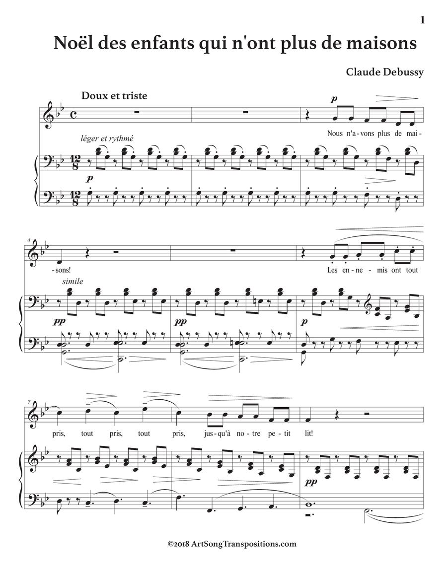 DEBUSSY: Noël des enfants qui n'ont plus de maisons (transposed to G minor) Piano, Vocal scores gallery preview page 2