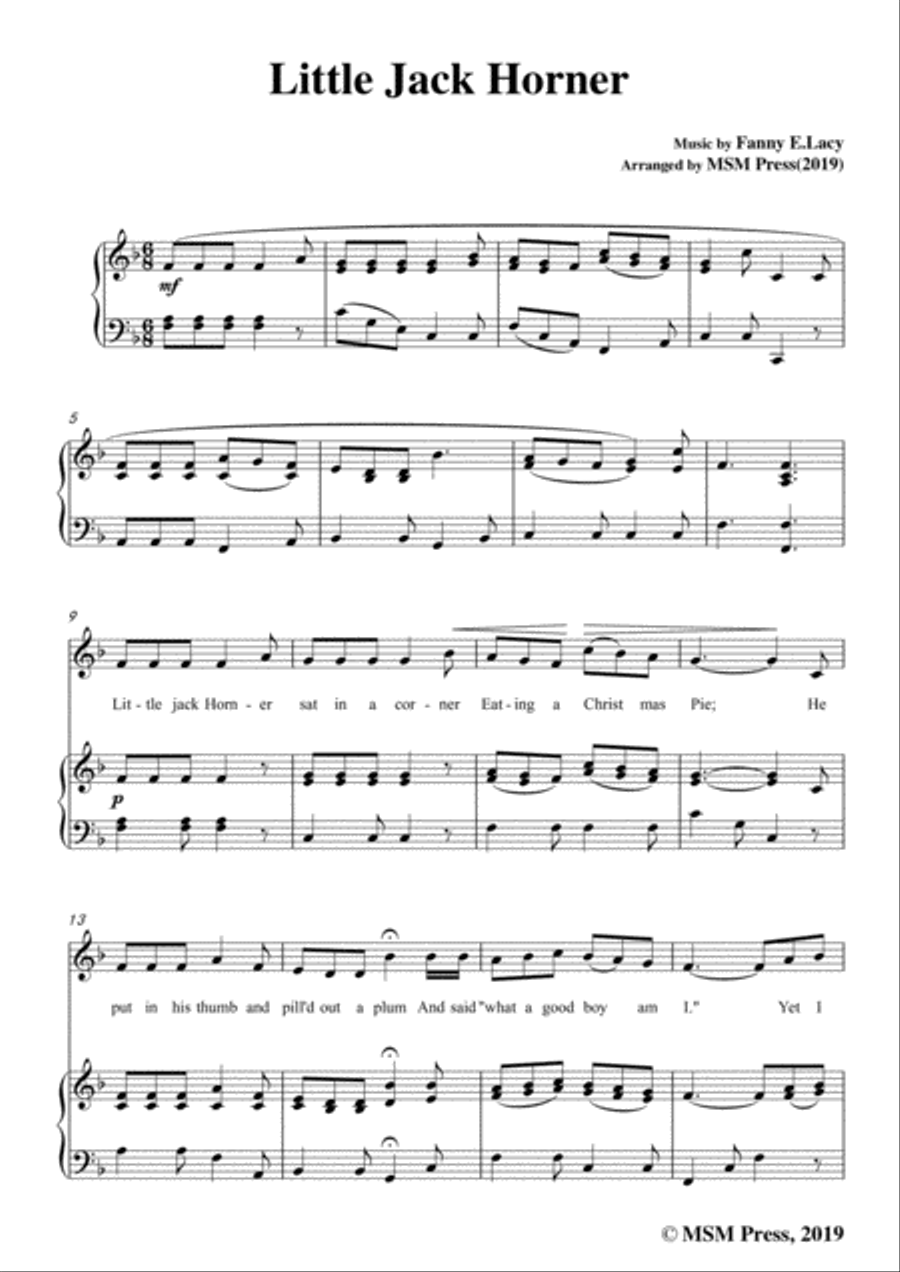 Fanny E.Lacy-Little Jack Horner,in F Major,for Voice and Piano Voice Solo scores gallery preview page 3