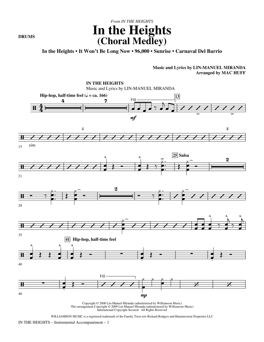 In The Heights (Choral Medley) (arr. Mac Huff) - Drums Choir scores gallery preview page 1