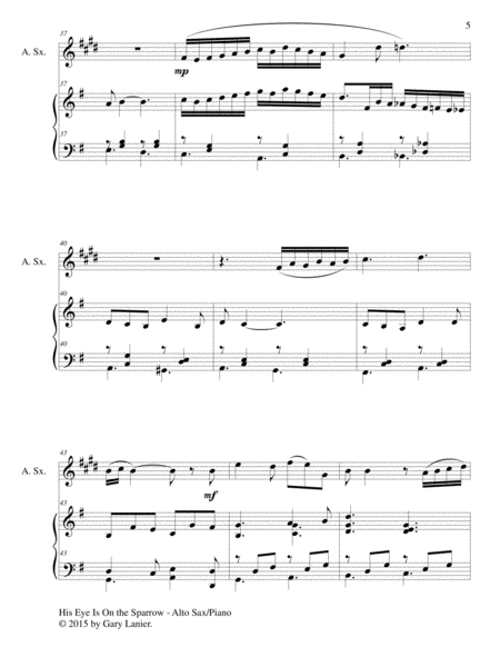 HIS EYE IS ON THE SPARROW (Duet – Alto Sax and Piano/Score and Parts) image number null