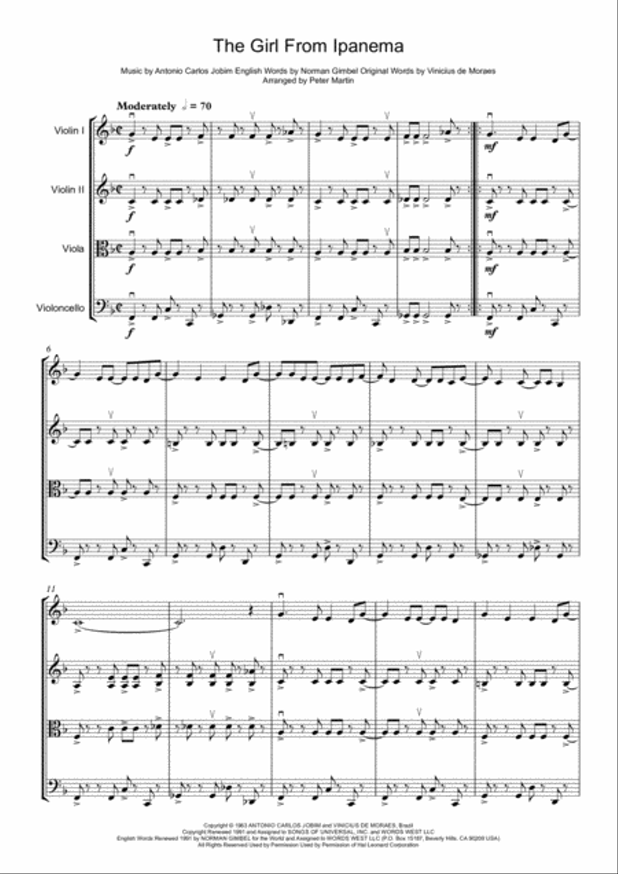 The Girl From Ipanema (Garota De Ipanema) String Quartet scores gallery preview page 5