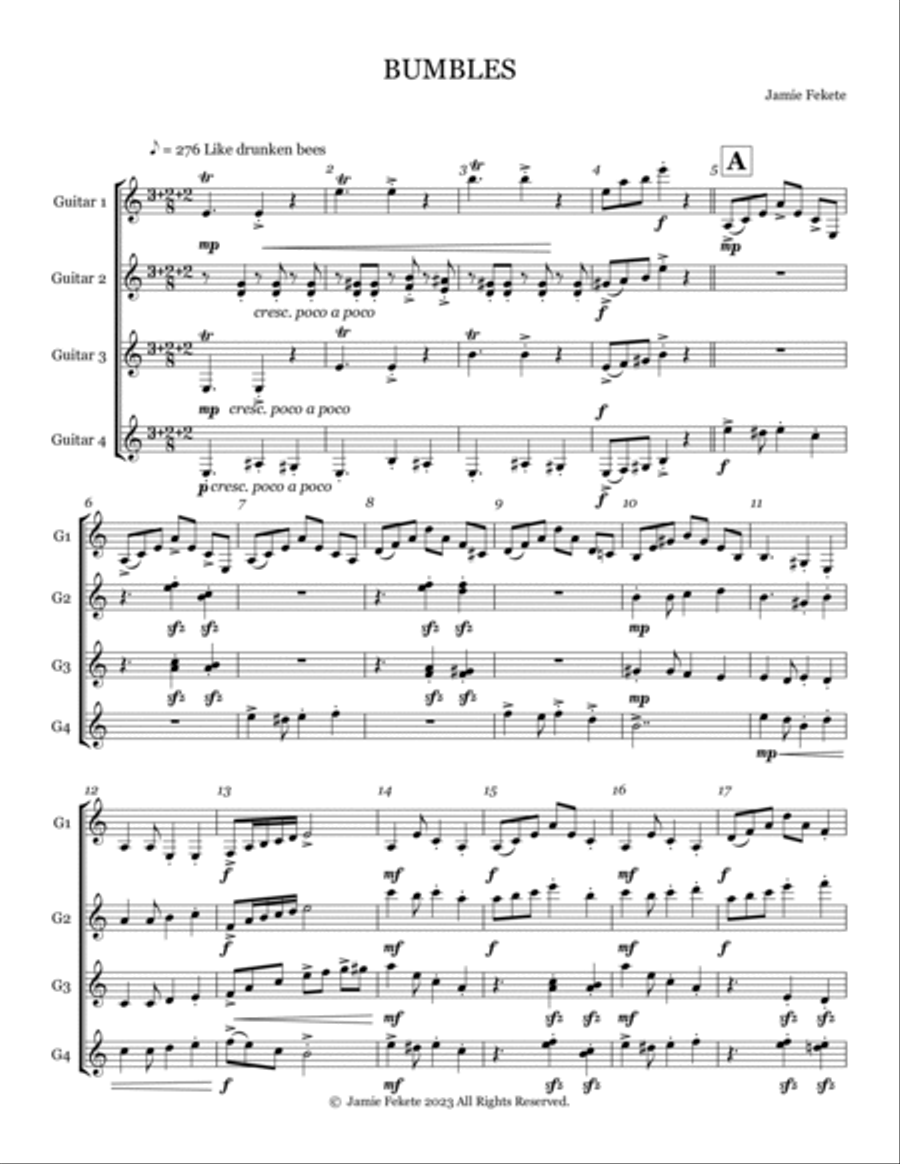 Bumbles (for Guitar Quartet) Guitar Ensemble scores gallery preview page 2