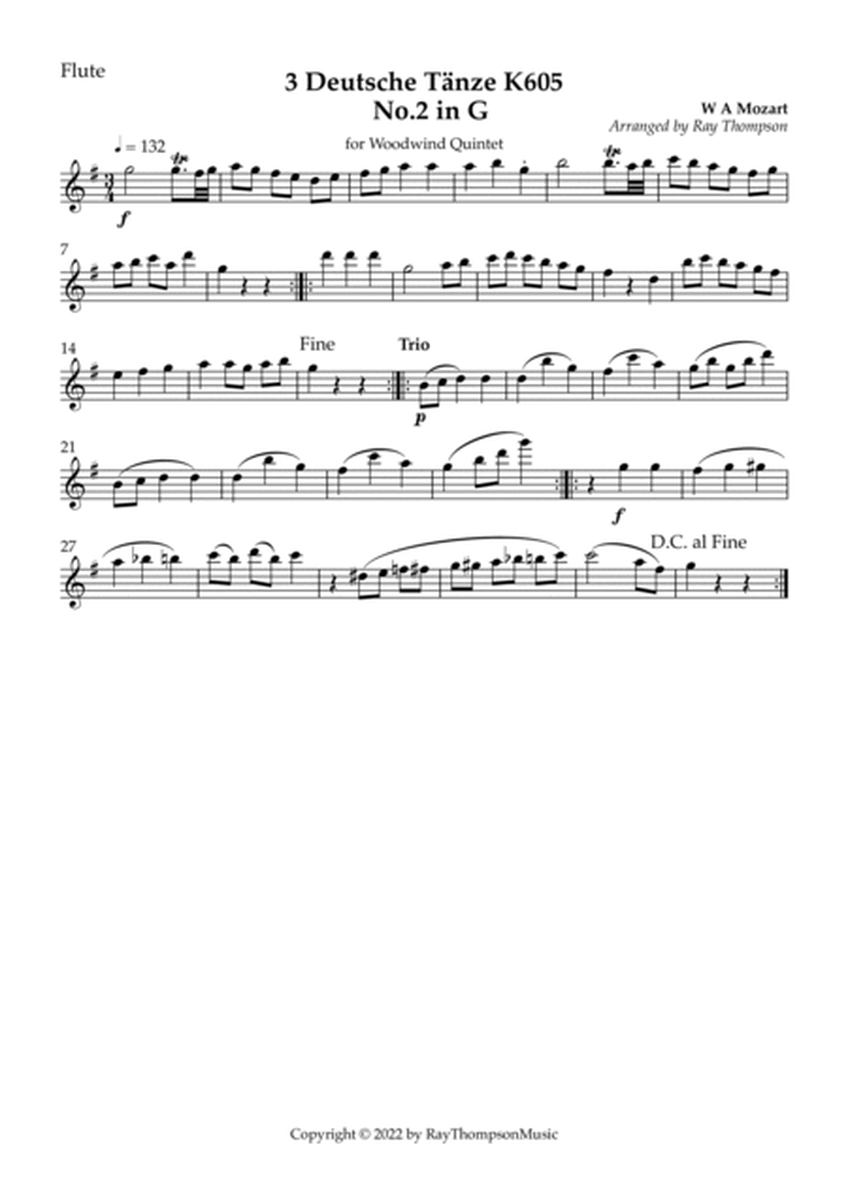 Mozart: 3 Deutsche Tänze K605 No.2 in G - wind quintet image number null