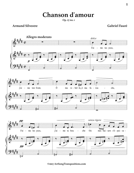 FAURÉ: Chanson d'amour, Op. 27 no. 1 (transposed to E major)