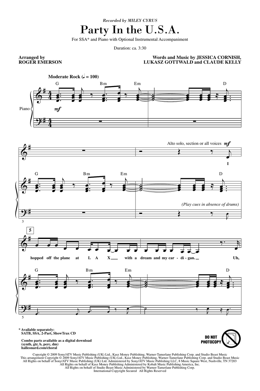 Party In The USA (arr. Roger Emerson) SSA scores gallery preview page 1