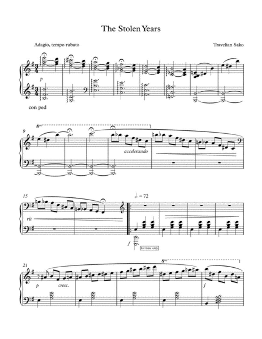 The Stolen Years The Stolen Years Piano Solo scores gallery preview page 1