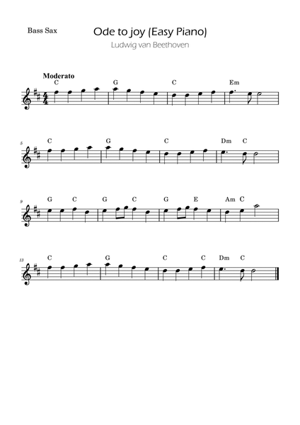 Ode To Joy - Easy Bass Sax with Chords image number null