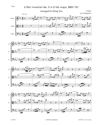 Bach: 3-Part Invention No. 5 in E flat major, BWV 791 arr. for String Trio