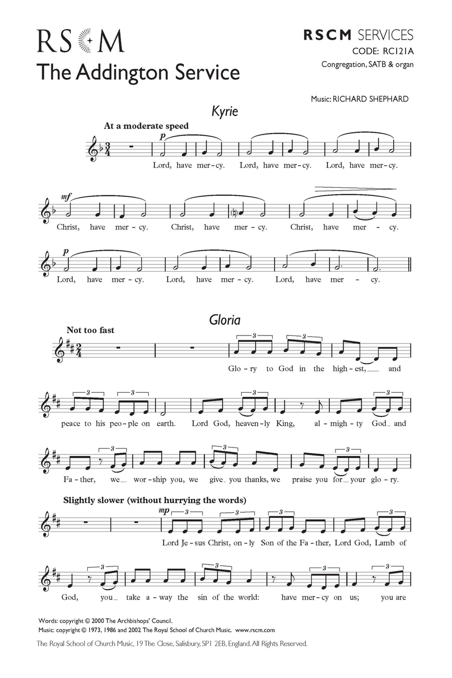 The Addington Service - Congregation edition Choir scores gallery preview page 1